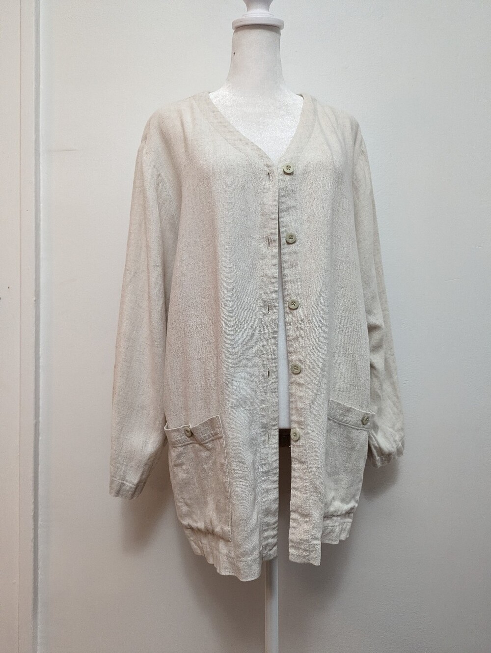 Vintage Eileen Fisher Linen Blend Slouchy Cardigan Size L Off White Cream